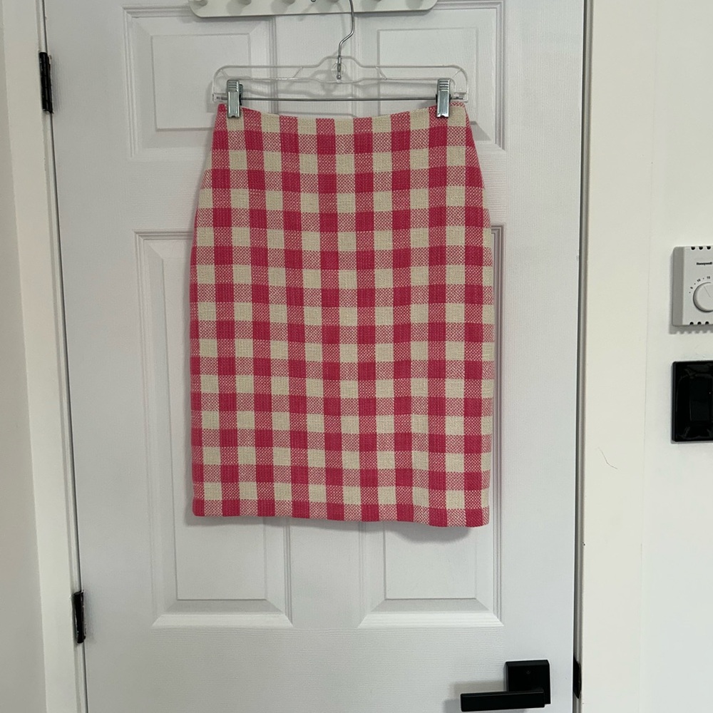 Tristan Pink and Cream Checkered Pencil Skirt - Picture 2 of 6
